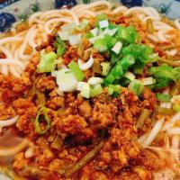 Sour Bean With Mined Pork Noodle Soup · (酸豆角肉末汤面/粉) Spicy only. Base soup with special sautéed sour bean and minced pork, topped wit...
