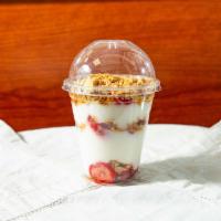 Parfait · Fat-free vanilla yogurt, strawberries, blueberries, honey-oat granola.