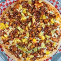 Hawaiian Bbq Chicken Pizza (X-Large (Serves 4-5)) · Marinated chicken, BBQ sauce, pineapple, crispy bacon, and mozzarella cheese.