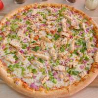 Chicken Delight Pizza (Large (Serves 3-4)) · Chicken breast, red onion, bell pepper, and mozzarella cheese.