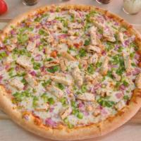Chicken Delight Pizza (Medium (Serves 2-3)) · Chicken breast, red onion, bell pepper, and mozzarella cheese.