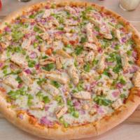 Chicken Delight Pizza (X-Large (Serves 4-5)) · Chicken breast, red onion, bell pepper, and mozzarella cheese.