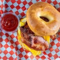 Breakfast · Include bagel, American cheese, egg, sausage and bacon or ham.