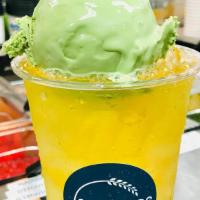 Green Tea With Ice Cream · ice cream must be in the drink, can not put it a side.
make with gunthers ice Cream.