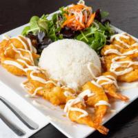 Honey Shrimp (Gf) · Sweet and crunchy shrimp served with jasmine rice and spring mix salad tossed in house vinai...