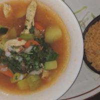 Chicken Soup · Made with Chicken Breast and Garden Vegetables. Served with rice and homemade tortillas