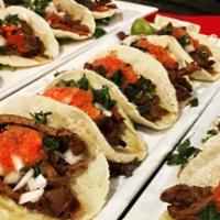 Tacos · Asada, chicken adobo, carnitas, al pastor, pollo mole, fish or shrimp (grilled or breaded), ...