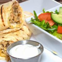 Chicken Shawarma Wrap · Chicken breast thinly sliced with chopped tomatoes, pickles, garlic sauce