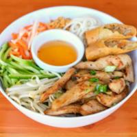 Bun Ga Cha Gio/Chicken & Eggrolls · Grilled Lemongrass Free Range Chicken and Crispy Eggroll with cold vermicelli noodles served...
