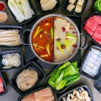 Hot Pot For 6 · House original yin yang soup base, ten ounces of supreme lamb, ten ounces of Angus beef, ten...