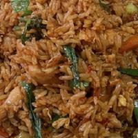 Spicy Basil Fried Rice · Wok-fried rice with onions, red bell pepper, jalapeno, green beans, basil and garlic
chilli ...