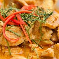 Pa-Nang Curry · Pa-nang curry paste with coconut milk, green beans, red bell pepper, kaffir lime leaves,
and...