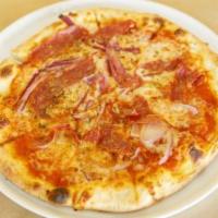 12In Diavola Pizza · Tomato sauce, spicy salami, onions, garlic, oregano, hot peppers, and mozzarella.