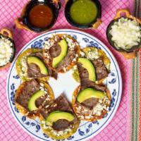 Chalupas Con Cecina · Order of six.

Includes salsa, queso fresco, onion, beef and avocado.