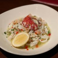 Seafood Salad · Calamari, Crab, Lobster, Shrimp, Lemon Citronette, Micro Diced Bell Peppers