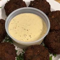 Falafel · Great as source of protein, made of chick peas beans, fresh herbs and spices.