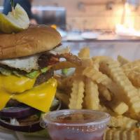 Jebs New Ultimate Bacon Double Cheeseburger · This show stopper is  fully loaded with 2 juicy burger patties, bacon, American cheese, over...