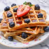 Whole Waffles With Fruit Topping · A whole waffle with your choice of topping.
Strawberry, Blueberry, or Apple Cinnamon