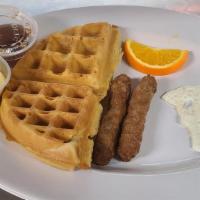 1/2 Waffle Value Combo · 1/2 waffle, 2 sausage links, 1 egg your way