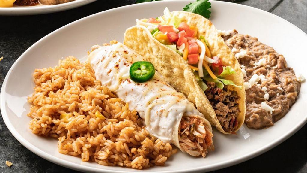 Create Your Own Combo - Pick 2 · Choose any two. Served with Mexican rice and choice of beans.