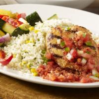 Mexican Grilled Chicken · 670-630 cal. Mesquite-grilled chicken breast topped with pico de gallo and tomatillo sauce o...