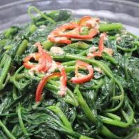 Hollow Vegetable With Garlic 蒜茸/腐乳炒通菜 · Spicy. morning glory.