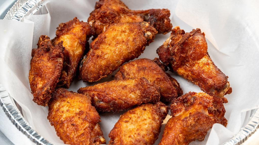 Wings (10) · Buffalo, bbq, sweet and spicy or plain served with ranch dressing.