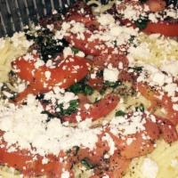 Angel Hair T.B.G · Fresh tomatoes, basil, and garlic sautéed in olive oil topped with feta.