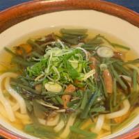 Sansai Vegetable Noodle In Soup · (Udon or Soba) noodle, (Udon or Soba)  dashi soup(fish broth), Sansai Vegetables, green onion.