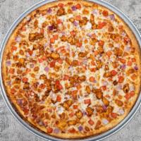 Bbq Chicken Pizza · This pizza has our signature bbq sauce, fresh diced mozzarella cheese, crisp red onions, jui...