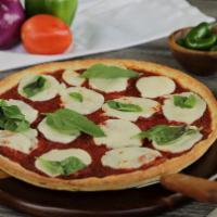 Margherita Pizza · This pizza has our signature red sauce, fresh sliced mozzarella cheese & basil.