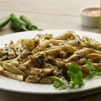 Palak Paneer Pasta Twist · This pasta has our signature pesto sauce, penne pasta, sliced spinach, our masala paneer, fr...