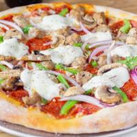 Deluxe · Pepperoni, Italian Sausage, Mushrooms, Green Peppers, Red Onions