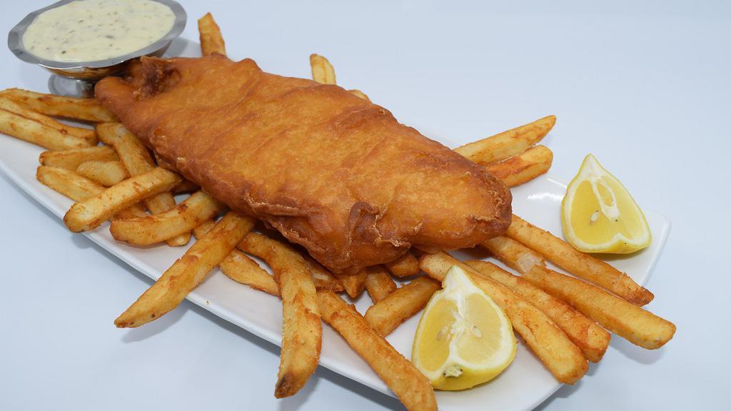 Dockside Fish N’ Chips · The classic fish and chips. Cod fried golden brown and served with french fries and tartar sauce on the side.