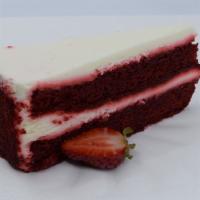 Red Velvet Cake · A red-hued chocolate layer cake, filled and iced with a smooth cream cheese frosting, finish...