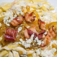 Blue Cheese And Bacon Sauce · Garlic cream sauce with caramelized onions, bacon, crumbled blue cheese and Parmesan cheese....