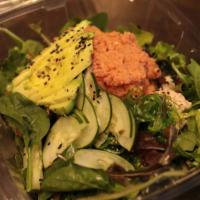 Spicy Tuna Salad · Spicy tuna, cucumber, seaweed salad, avocado, spring mix.