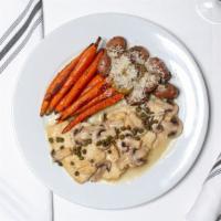 Chicken Marsala · marsala mushroom sauce / served with rosemary parmesan potatoes & roasted baby carrots
