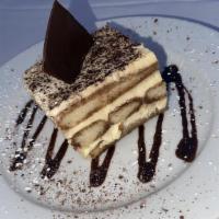 Tiramisu · Traditional Italian cake of ladyfingers soaked in espresso, layered with mascarpone cream & ...