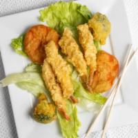 Tempura Shrimp (4) · Fried shrimp with veg tempura.