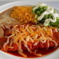 Cheese Enchiladas Plate · Vegetarian. 2 enchiladas RED or GREEN, lettuce, sour cream, cheese, served with rice and ref...
