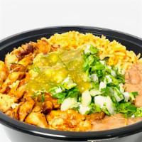 Regular Bowl · Meat, rice, refried beans, onion cilantro and salsa