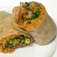 Shrimp Burrito · Shrimp, rice, lettuce, pico de gallo and chipotle sauce
