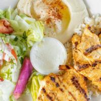 Chicken Breast Plate · 2 pieces. Grilled boneless and skinless chicken breasts marinated with garlic and herbs serv...