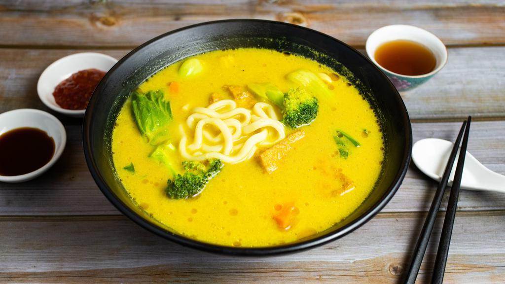 Curry Udon Soup · Curry tofu udon soup w/ vegetables