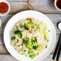 Green Vegetables Fried Rice · Gluten free. Seasonal vegetables cooked and stir fried with rice.