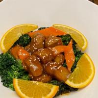 Orange Vegan Chicken · Orange sauce soy Chicken w/ broccoli