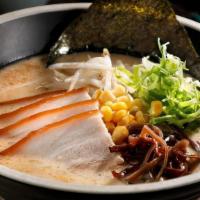 Tonkotsu Ramen · Pork Broth with a choice of pork, chicken, or tofu.. Toppings: Corn, Bean Sprouts, Green Oni...