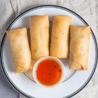 Thai Spring Rolls (4) · Stuffed with silver noodles and vegetables served with plum sauce.