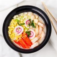 Champon · Seafood noodle soup with shrimp, imitation crab stick, imitation fish cake, scallp, cabbage ...